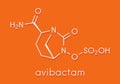 Avibactam drug molecule. Beta-lactamase inhibitor given in combination with antibiotics. Skeletal formula.