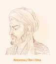 Avicenna / ibni sina 980-1037 portrait in cartoon art illustration