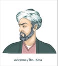 Avicenna / ibni sina 980-1037 portrait in cartoon art illustration