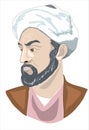 Avicenna / ibni sina 980-1037 portrait in cartoon art illustration