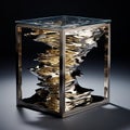 Avicii-inspired Liquid Metal End Table With Gold And Green Crystal Marble Top