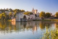 Avignon Bridge with Popes Palace in Provence, France Royalty Free Stock Photo