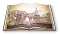 Avignon city with the ancient broken medieval bridge of Saint Benezet beyond the Rhone river Europe France Provence - 3D