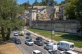Medieval city walls and traffic ring road in Avignon