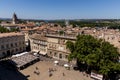 AVIGNON FRANCE - JUNE 18 2018: aerial view of pedestrians on streets and square beautiful old architecture and scenic