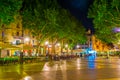 AVIGNON, FRANCE, JUNE 18, 2017: Night view of a narrow street in the center of Avignon, France Royalty Free Stock Photo