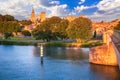 Avignon, Provence, France. Sunset golden hour with Rhone River and medieval city downtown