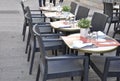 Avignon, 10th september: Outdoor Restaurant Tables in Place du Change Pedestrian Square of Avignon in Provence France