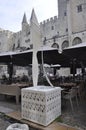 Avignon, 10th september: Restaurant logo design in Place du Palais des Papes from Avignon Popes Site in Provence France