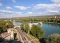 Avignon, famous bridge with Rhone river against blue sky in Provence, France Royalty Free Stock Photo