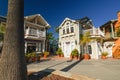 Avila Beach city promenade filled with restaurants, shops, patios, benches, and art Royalty Free Stock Photo