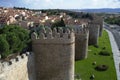 Avila city surrounded by walls. Medieval city. Medieval walls and towers. Avila. Castile and Leon. Spain. Royalty Free Stock Photo