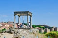 People take photographs of the wall and the city from the viewpoint outside