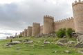 Majestic view of Avila city Walls & fortress, full around view at the medieval historic city Royalty Free Stock Photo