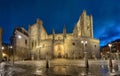 Avila, Spain. Panoramic view of Romanesque-Gothic cathedral at dusk