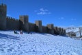 Beautiful view of the medieval Wall of Avila in a winter day.