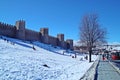 Beautiful view of the medieval Wall of Avila in a winter day.