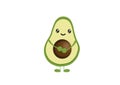 Illustration of avocado person holding seed as stomach