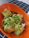 Avocado with aren sugar sauce for breakfast