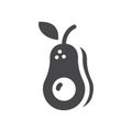 Avocado black vector icon. Simple fruit symbol with leaf.