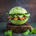 Avocado burger with salted salmon and fresh vegetables Royalty Free Stock Photo