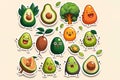 avocado Colorful stickers. Created with Generative AI technology.