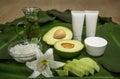 Avocado in cosmetology. Cream, oil and srab. Skin care.