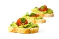 Avocado cream or guacamole and tomatoes on baguette canapes fre