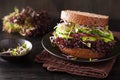 Avocado cucumber sandwich with onion and radish sprouts Royalty Free Stock Photo