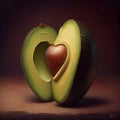 Hass avocado tropical fruit cut with shape heart. Illustration
