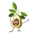 Cute and funny avocado character in comic style looking up, cartoon vector illustration isolated on white background. Royalty Free Stock Photo