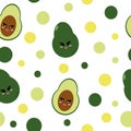 Avocado with cute smiling face in vector flat seamless pattern on white background. fruit, vegetable, character Royalty Free Stock Photo