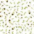 Avocado cutting exotic fruit seamless pattern. Avocado wedges and slices, halved and thinly sliced for salads and snacks. Vector