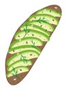Avocado on dark rustic bread. Delicious avocado sandwich. Vector illustration. Royalty Free Stock Photo