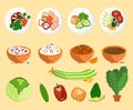 Avocado and Dishes Collection Vector Illustration