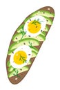 Avocado and egg on dark rustic bread. Delicious avocado and egg sandwich. Vector illustration. Royalty Free Stock Photo