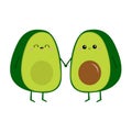 Avocado family love couple holding hands. Mother, father. Cute cartoon kawaii funny character set. Greeting card. Happy Valentines