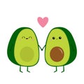 Avocado family. Mother, father holding hands. Pink heart. Cute cartoon kawaii funny character set. Love greeting card. Happy