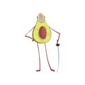 Avocado Fencer with Sword, Funny Exotic Fruit Athlete Cartoon Character Doing Sports Vector Illustration