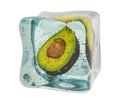 Avocado frozen in ice cube, 3D rendering Royalty Free Stock Photo