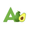 Avocado Flat Design, Alphabet Clip Art Vector, Illustration.