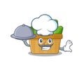 Avocado fruit basket as a chef cartoon character with food on tray Royalty Free Stock Photo