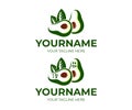 Avocado fruit and avocado cartoon character, logo design. Food, eating and vegetarian meal, vector design