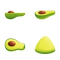 Avocado fruit icons set cartoon vector. Half avocado with pit