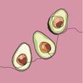 Avocado fruit template continious line pink background illuctration