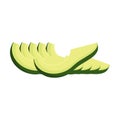 Avocado fruit. Avocado wedges and slices, halved and thinly sliced for salads and snacks. Flat cartoon vector isolated on white