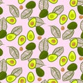 Avocado green on pastel pink seamless vector pattern.