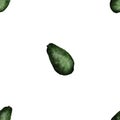 Avocado green ripe fresh fruit in a seamless pattern on a white background. Ripe Persea americana in a succulent