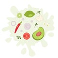 Avocado guacamole mexican sauce recipe ingredients. Perfect for tee, stickers, poster and stationery. Isolated vector illustration Royalty Free Stock Photo