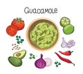 Avocado Guacamole recipe Ingredients. Vegetable and spices for cook Guacamole - tomato, avocado, lime, garlic, pepper, beagle, Royalty Free Stock Photo